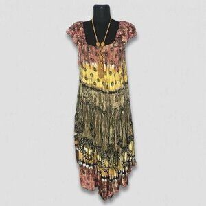 Lady Cactus Dress Handmade Boho Paisley Cap Sleeves Cotton M